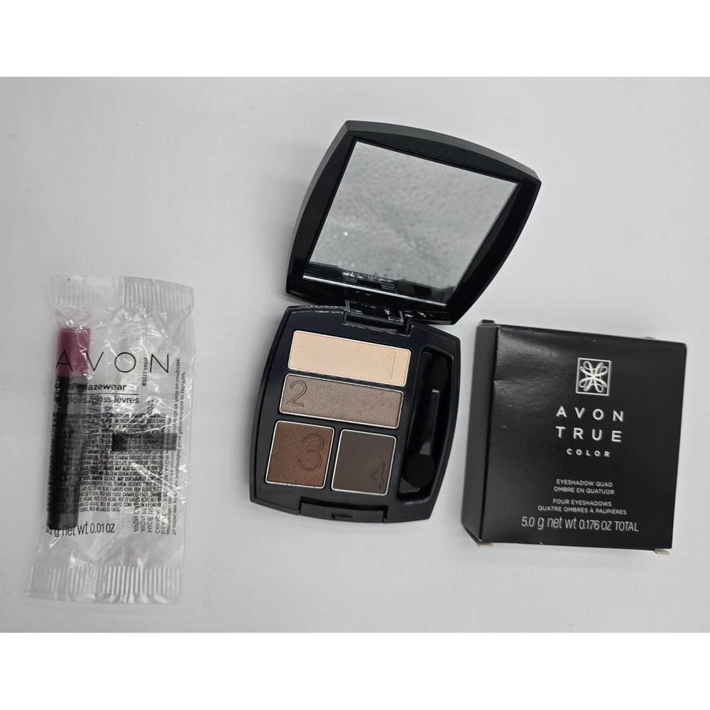 Avon True Color Eyeshadow Quad Chocolate Sensation & Lip Gloss Sample New Box